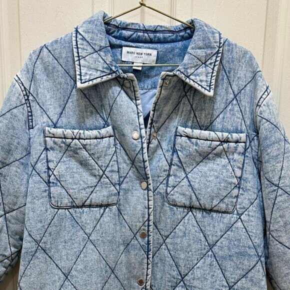 New Marc New York Women's Quilted Denim Jacket Coat Size M Blue Cottagecore Boho - Picture 2 of 16